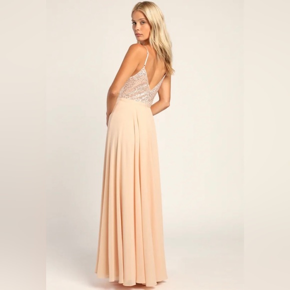 NWT Lulus Memorable Mystique Champagne Sleeveless Sequin Maxi Dress - Picture 2 of 16